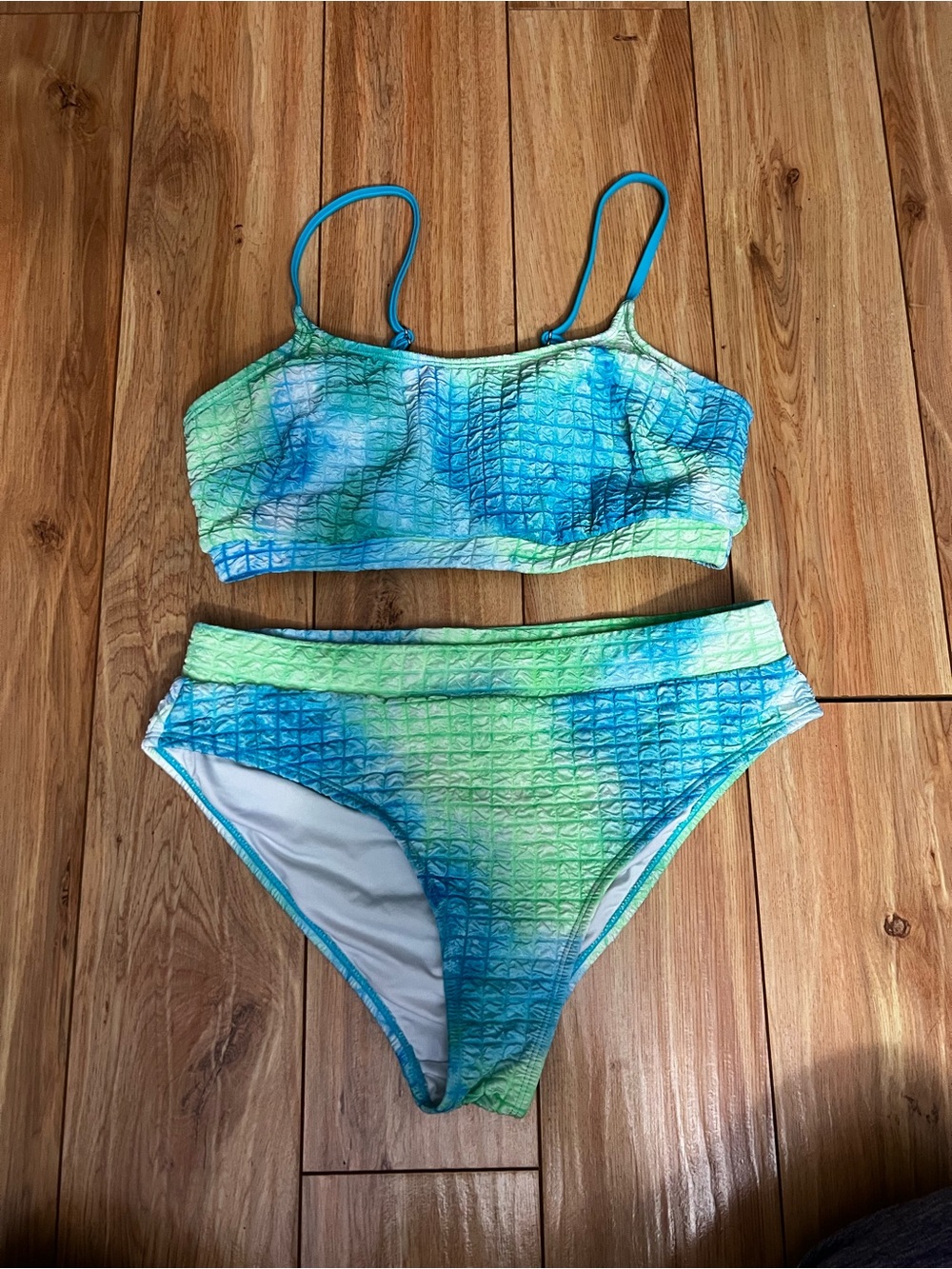 Cupshe Blue & Green Tie-Dye Ribbed Bralette Bikini